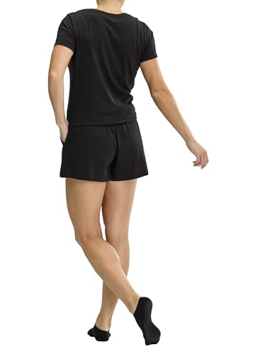 Image of No nonsense Women's Short Sleeve Sleep Tee and Pajama Short 2 Piece Sleepwear Set, Black, X-Large