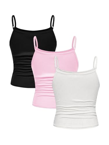 Image of SOLY HUX Girl's Tank Tops 3 Packs Cute Ruched Spaghetti Strap Camisole Slim Fit Undershirts
