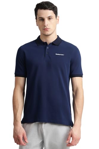 Image of Reebok Men's Jacquard Collar Polo T-Shirt, Smart Casual Regular Fit Polo Tee with Premium Detailing for Work and Weekend Wear