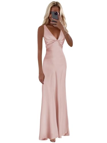 Vvecz Silk Satin Prom Dresses for Women Long Blush...
