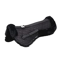 Merauno Lammfell-Korrekturkissen Lammfell-Taschen Sattelkissen mit Klettverschluss und 4er-Pack Filzeinlagen Enthält echte Lammfellwolle und Gesteppte Baumwolle für Pony und Warmblut(L,Schwarz)