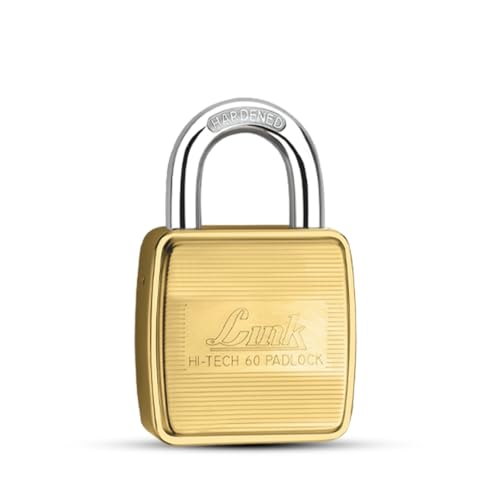 Image of Link Hi-Tech Square 60mm Brass Lock | Brass Body | Hardened Shackle | Double Locking Padlock (Gold)