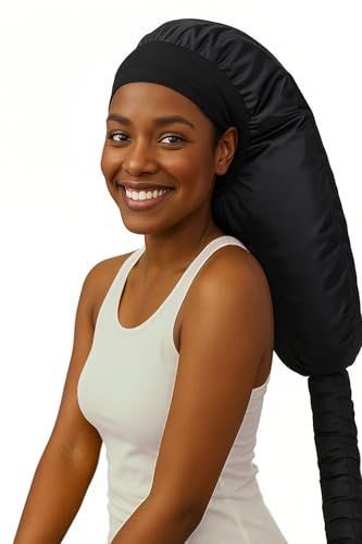 Hooded Hair Dryer for Curly Hair Large Adjustable Blow Dryer Cap Portable Hair Dryer Bonnet Attachment Soft Diffuser for Fast Drying & Deep Conditioning Headband Integrated Design (Black)
