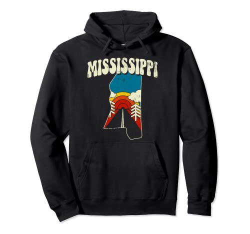 Mississippi Vintage State Rainbow Hippie Retro 70s Mapa Sudadera con Capucha
