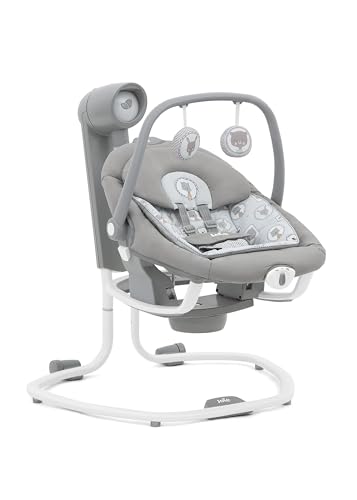 Joie Serina 2in1 Premium Modern Automatic Electric Baby Swing – Rocker with 3 Recline Position, 5-Point Harness, 5 Soothing Swing Speeds, Soothing Melodies & Vibration, Detachable Seat, Birth to 9 kg