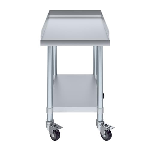 Image of AmGood Stainless Steel Equipment Stand with Undershelf + Casters, Heavy Duty, Commercial Grade, NSF Certified (30 inch Width x 18 inch Length + Casters)