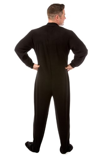 Black Micro Polar Fleece Adult Footed Pajamas with Drop Seat Onesie for Men & Women2
