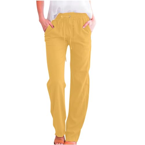 Image of Linen Pants Women 2026 Spring Summer Fashion Straight Leg Pant Dressy Casual High Waisted Loose Trousers with Pockets