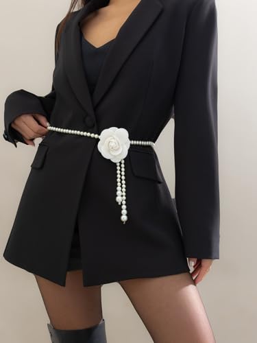 Flower Pearl Waist Chain Vintage Camellia Waist Chain Cute Pearl Dress Pendant Adjustable Flower Belt for Wedding Bridal Dress Belt for Women2