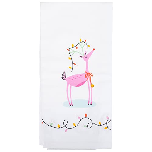 Mary Square Pink Reindeer And Bulbs 18 X 26 All Cotton Christmas Dish Tea Hand Towel #TOP6