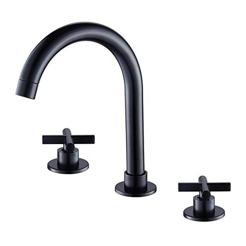 Mitigeur lavabo 3 trous laiton robinet de salle de bains noir eau chaude et froide double poignée