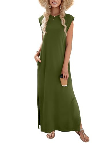 Image of Zeagoo Summer Dresses for Women 2026 Long Maxi Sundresses Loose Split Wrinkle-Free Beach Travel Vacation Clothes