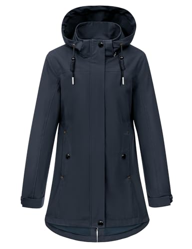 heekpek Manteau Femme mi Saison Long Élégante Manteau de Printemps Léger Veste Parka Coupe Vent Veste de mi Saison Softshell avec Capuche Cordon de Serrage...