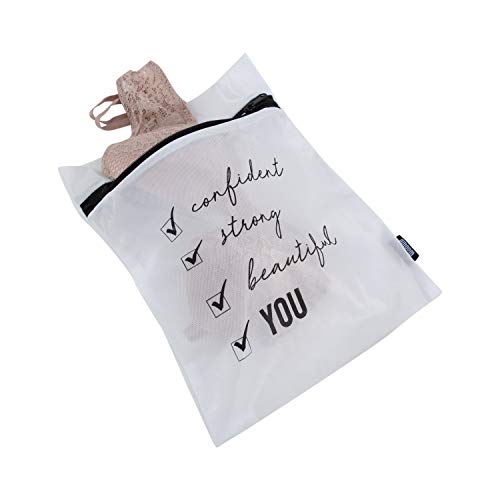 Woolite 3 Piece Printed Bra, Multi Size Laundry Delicates, Zipper Close Mesh Wash Bag, Large, White #TOP1