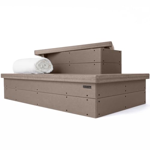 DENKOE Heavy Duty Hot Tub Steps with Storage - Waterproof, Non-Slip & No Maintenance - Large 700LBS Capacity - Multi Angle Access - Ideal for Spa Steps, Hot Tub Stairs - Brown Spa Step for Outdoor