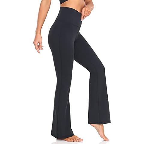 YUNOGA Women's High Waist Flared Leggings, Bootcut Casual Yoga Pants, Tummy Control Bell Bottom Leggings with Pockets 30" (XS, Black) Cover