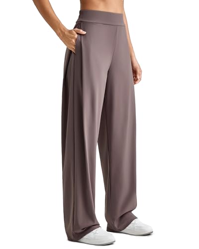 G4Free Dress Pants Women Stretch Office Pants Pull On Wide Leg Trousers Pants with Pockets Business Work (Taupe,XL,Petite)