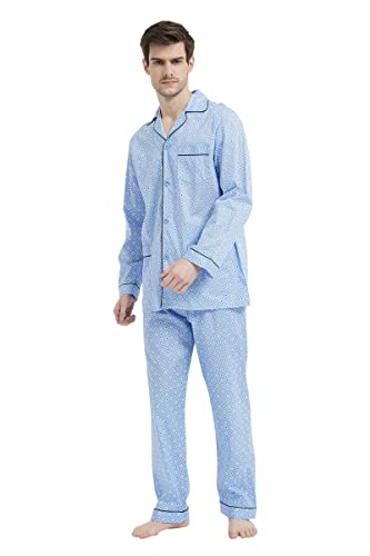 Amaxer Men's 100% Cotton Pajama Set Long Sleeves Pjs Elastic High Waist Sleepwear4