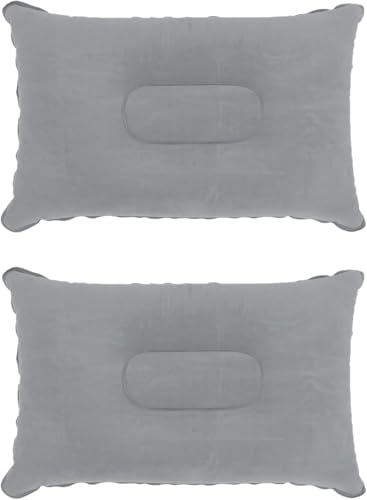 LiXiongBao 2 Pacchetti Cuscino Inflatabile Ultraleggero Grigio, Piccolo Quadrato in Tessuto Foderato, Ideale per Escursioni, Camping, Viaggio, Pisolino, Riposo al Banco, Supporto Collo e Lombarico