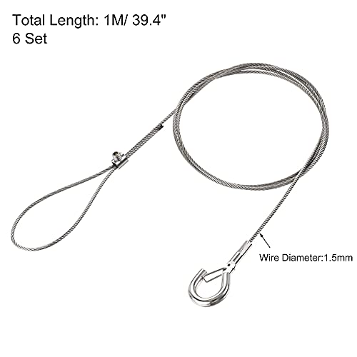 Image of uxcell Picture Hanging Wire Kit, 6Set 1M Adjustable Hanger Wire Hook for Home Art Gallery Picture Kit, Load 66 Lbs, with Fixing Screws and Wrench