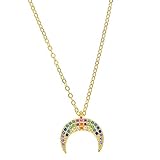 Collares con dijes de arcoíris de Plata de Ley 925, luna creciente, cadena fina cruzada delicada, collar con colgante para mujer