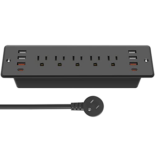 CCCEI Recessed Power Strip 5 Outlets with USB-A and USB-C Ports Furniture Desk Hidden Outlet Flat Plug 6FT Extension Cord.