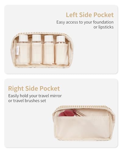 Image of Narwey Small Makeup Bag for Purse Travel Makeup Pouch Mini Cosmetic Bag Zipper Pouch for Women (Brown Stripe, Small)