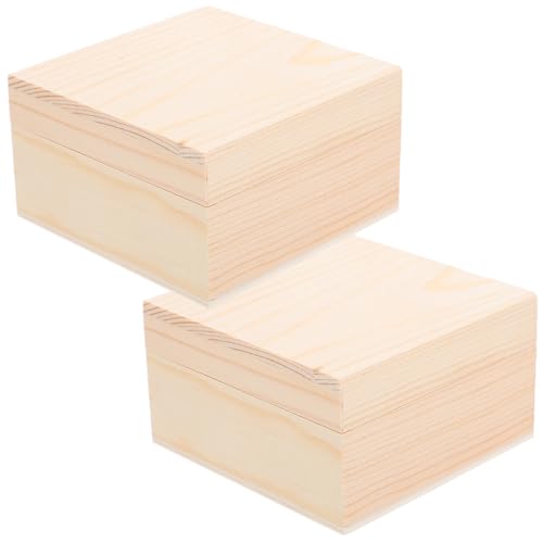 COMPUKAS 2個 松木製小型収納ボックス 蓋付き 未完成木箱 ペイント用 ジュエリーケース 卓上や壁飾りに 小物整理用ウッドケース