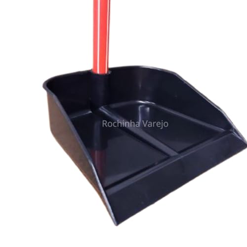 Kit Vassoura Preta com Cabo, Rodo Grande 40cm Duplo Preto com Cabo, Pá de Lixo Preta com cabo