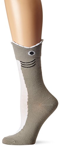 K. Bell Women's Wide Mouth Leg Eating Novelty Casual Crew Socks, Shark (Grey), Shoe Size: 4-10