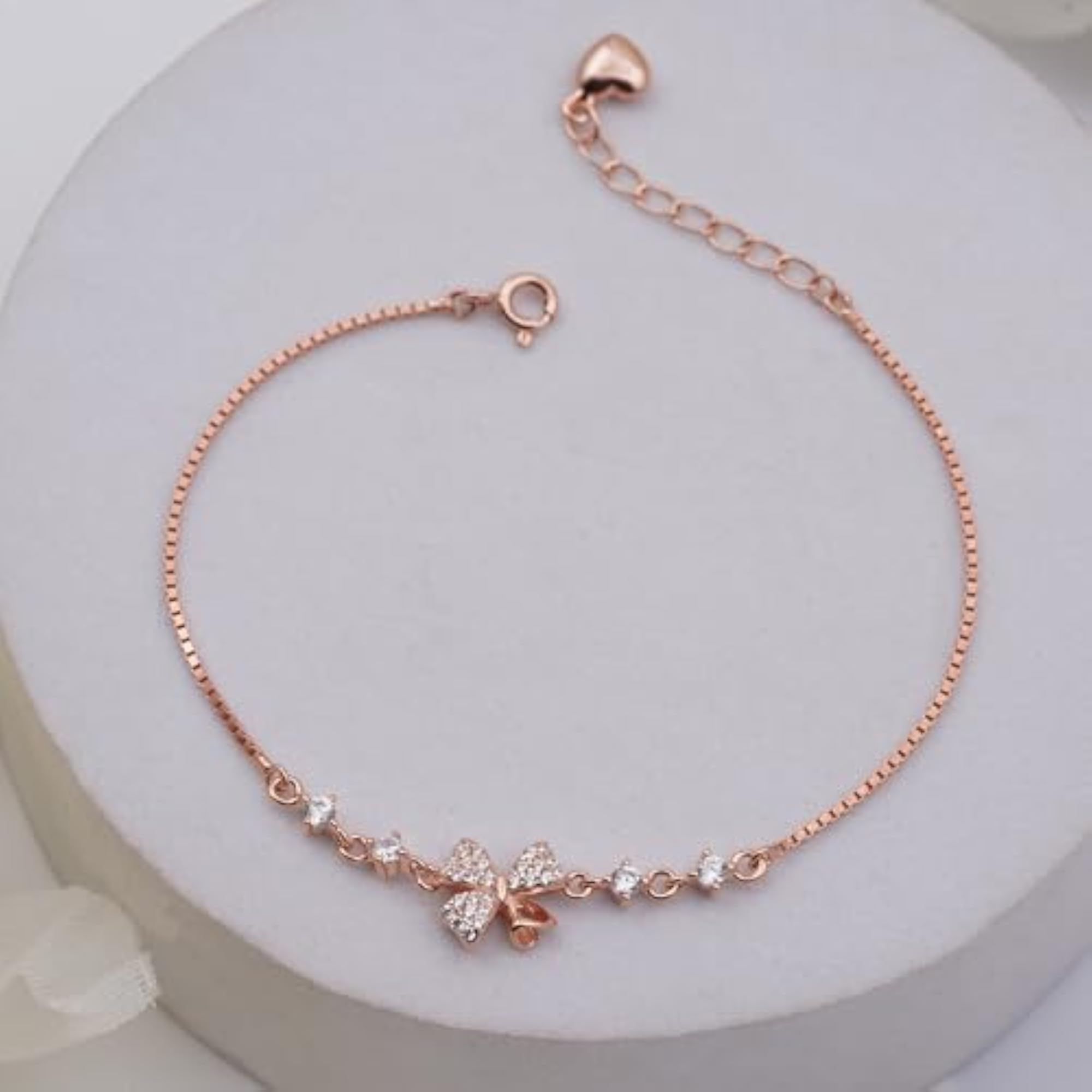 Rose Gold Leafy Charm Bracelet, Elegant Design