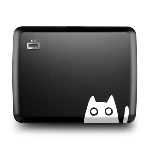 Image of OGON -DESIGNS- Aluminum wallet, Large capacity with metal lock, RFID Protection against fraud and demagnetization, model Smart Case OSLO Large (Engraving Cat)