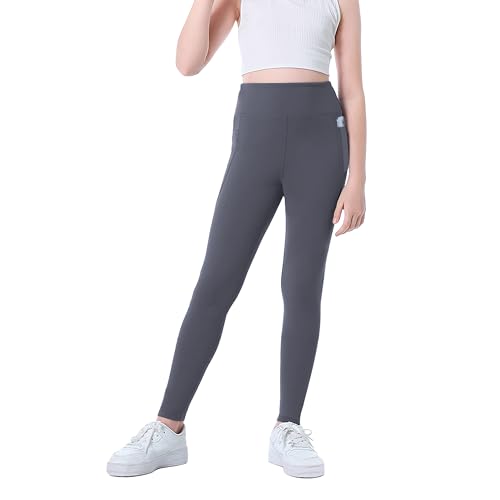 Girls Yoga Pants High Waisted Kids Yoga Leggings Running Athletic Leggings with Pockets Gym Workout Dance