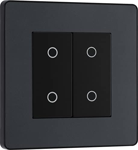 BG Electrical Double Master/Primary Touch Dimmer Wall Light Switch, 2-Way, Trailing Edge, Screwless Front Plate, Evolve, Matt Grey, 200W, PCDMGTDM2B