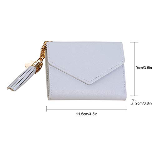 pedkit Moda feminina borla carteira curta de couro pu cor sólida pequeno dobrado ID titular do cartã