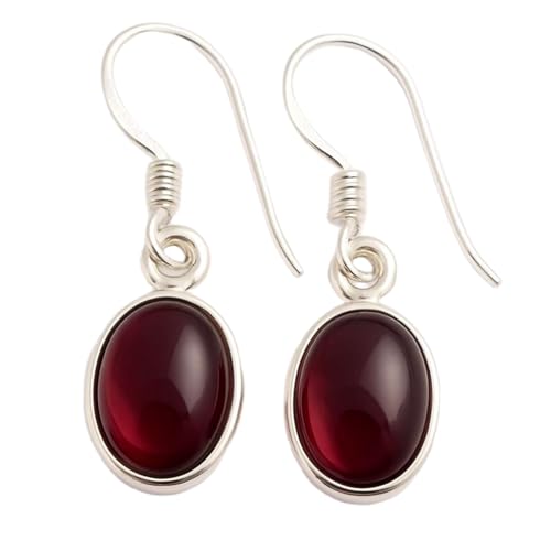 Boucles d'oreilles grenat naturel en argent 925 de style minimaliste et chic
