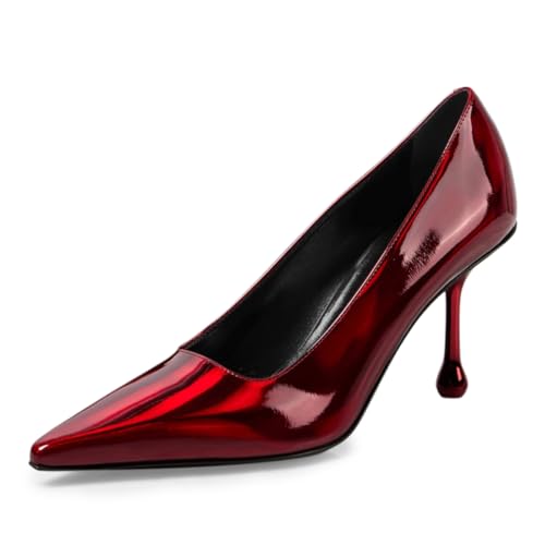 Tang'scuisins Women Slip on Solid Color Pumps Closed Pointed Toe Thin Mid Heels Elegant Dress Business Daily Shoes Size 4-16 US