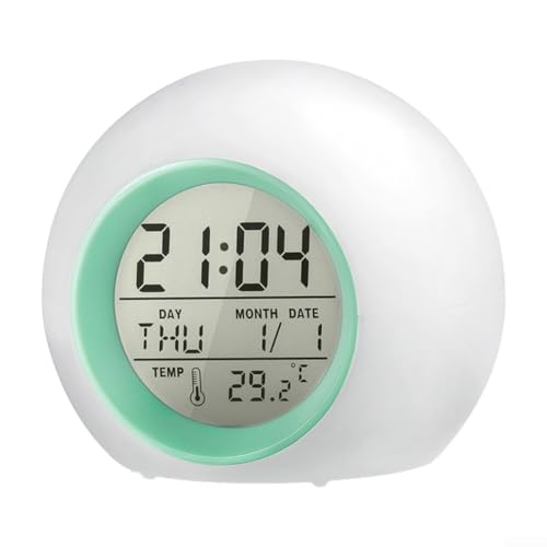 Reloj despertador LED de 7 colores para niños, pantalla digital que muestra la hora y la temperatura, funciona con pilas para un uso cómodo (verde)