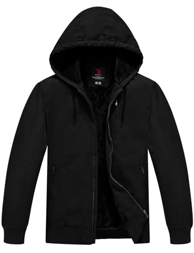 Rdruko Men's Work Jackets Flannel Lined Insulated Cotton Workwear Hooded Winter Coats