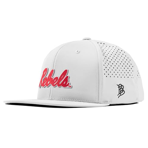 Branded Bills Officially Licensed x Mississippi Old Miss Rebels White Flat Performance Ole Miss Crimson Rebels PVC