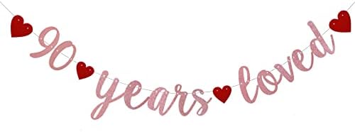 90 Years Loved Banner, Pre-Strung,Rose Gold Glitter Paper Garlands for 90th Birthday / Wedding Anniversary Party Decorations Supplies, No Assembly Required,Rose Gold,SUNbetterland