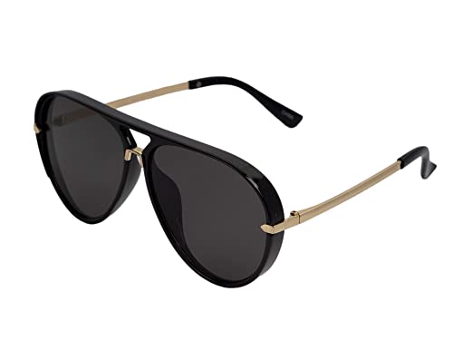 Unisex Large Aviator Frame Sunglasses, Black and Gold3