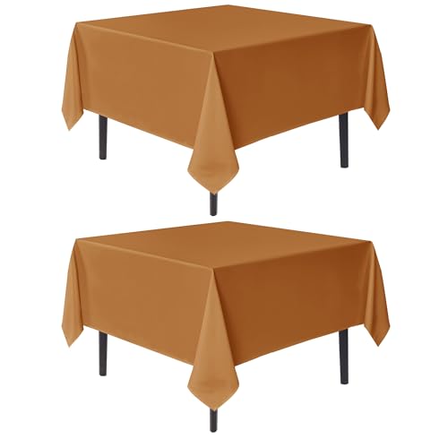 Image of sancua Square Tablecloths Fall Table Cloth Light Brown, 85x85 Inch 2 Pack | For Square or Round Tables, Washable Polyester Cover for Thanksgiving Dinner, Holiday Party, Display Tables, Bronze