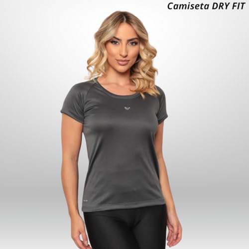 Conjunto Academia Feminino: Calça Legging + Camiseta Dry Fit Esportiva (Cinza, GG)