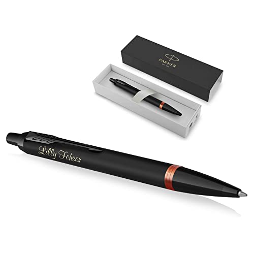 PARKER IM Vibrant Rings Kugelschreiber mit Gravur | Premium Stift | Geschenkbox | blaue Mine | edel | personalisiertes Geschenk | Namen | graviert | Jahrestag | Geburtstag (Orange)