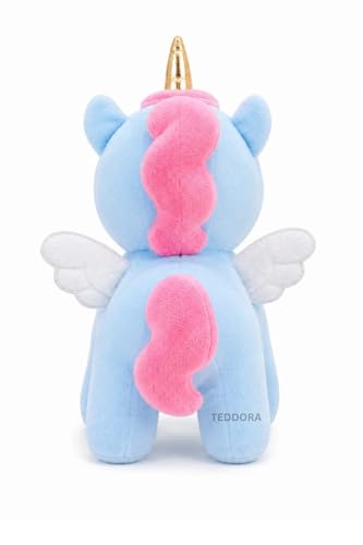 Image of Unicorn with Wings Soft Toy for Girls Boys Kids, Sky Blue, Animal Plush Stuffed Baby Teddy Gift Birthday, 30 cm