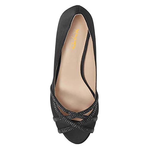 XYD Women Prom Wedding Kitten Low Heels Dress Pumps Peep Toe Slip on Rhinestones Cutout Bridal Shoes2