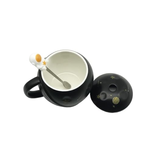 Image of NOSCOMP Astronaut Coffee Mug with Lid & Spoon| Embossed Planet Mug | Space Mug, Ceramic, 3D Creative Astronaut Universe Planet | Leak Proof | Portable (Astronaut-Brown, Capacity- 400 ML)