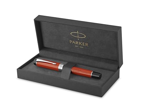 Parker stylo-plume Duofold Classique Big Red Vintage, taille Centennial, plume moyenne en or massif, encre noire et convertisseur