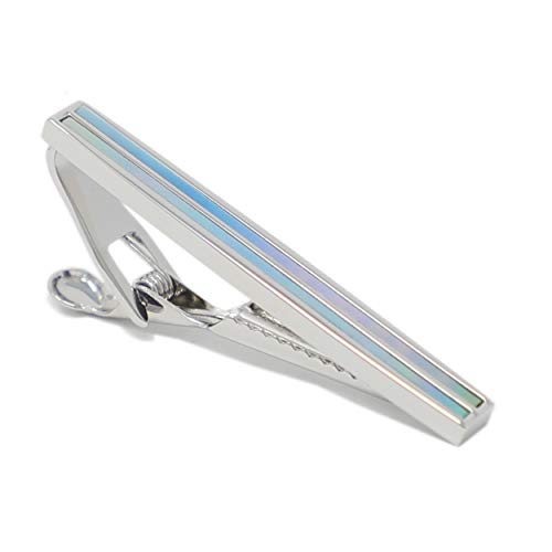 Mendepot Silver Tone Dual Blue Mother Of Pearl Stone Tie Clip With Gift Box #TOP3